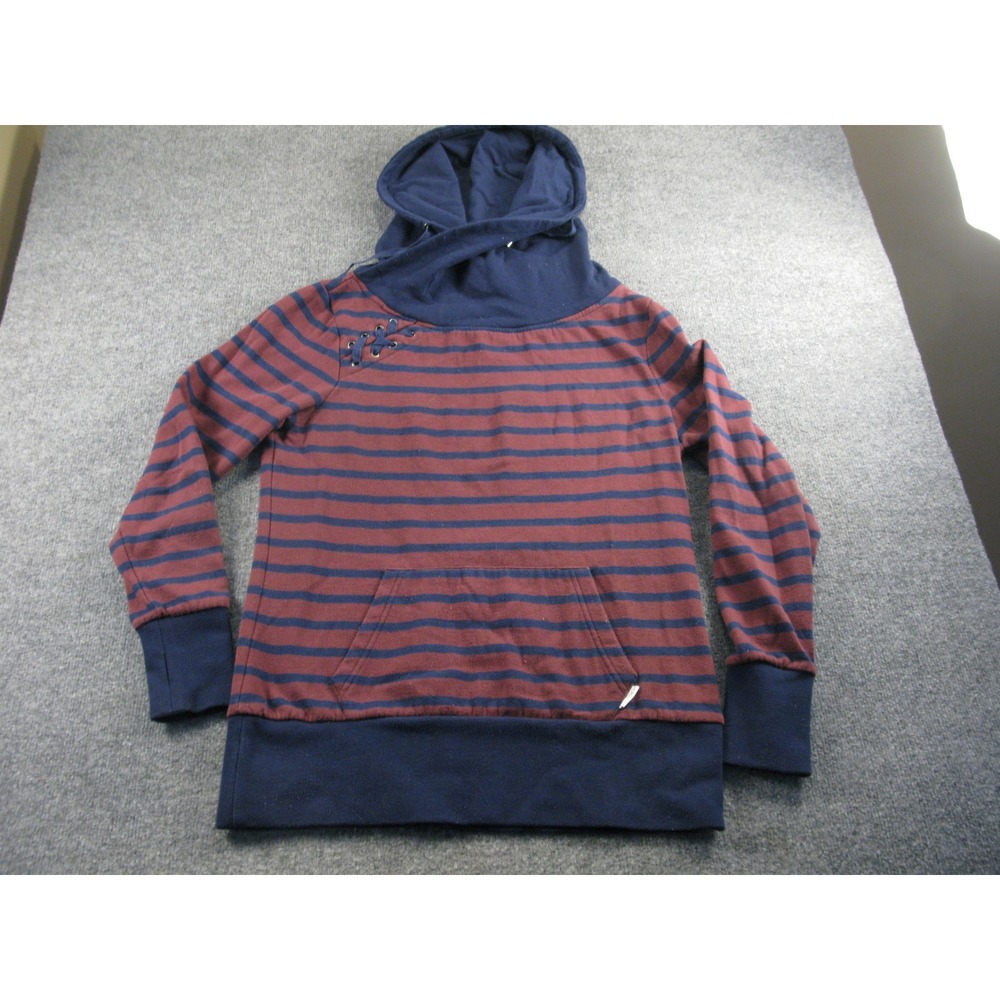 Horseware Ireland Womens Striped Funnel Neck Hoodie Navy Burgundy M US 8 #2116
